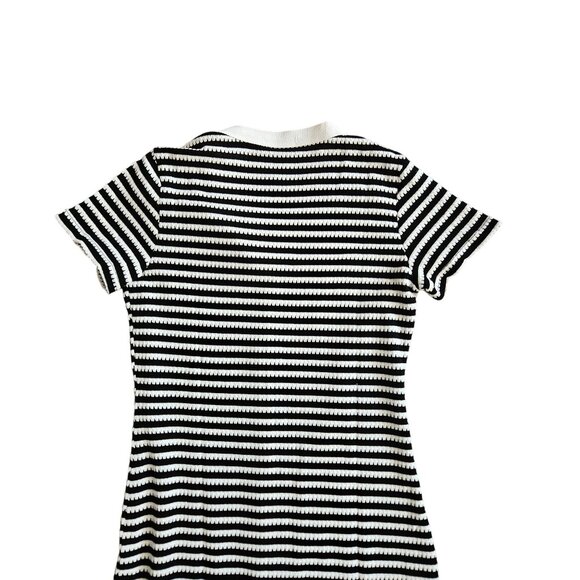 BTFBM Womens Casual Midi Dress Med Short Sleeve Striped Ribbed Knit Button - Picture 7 of 11